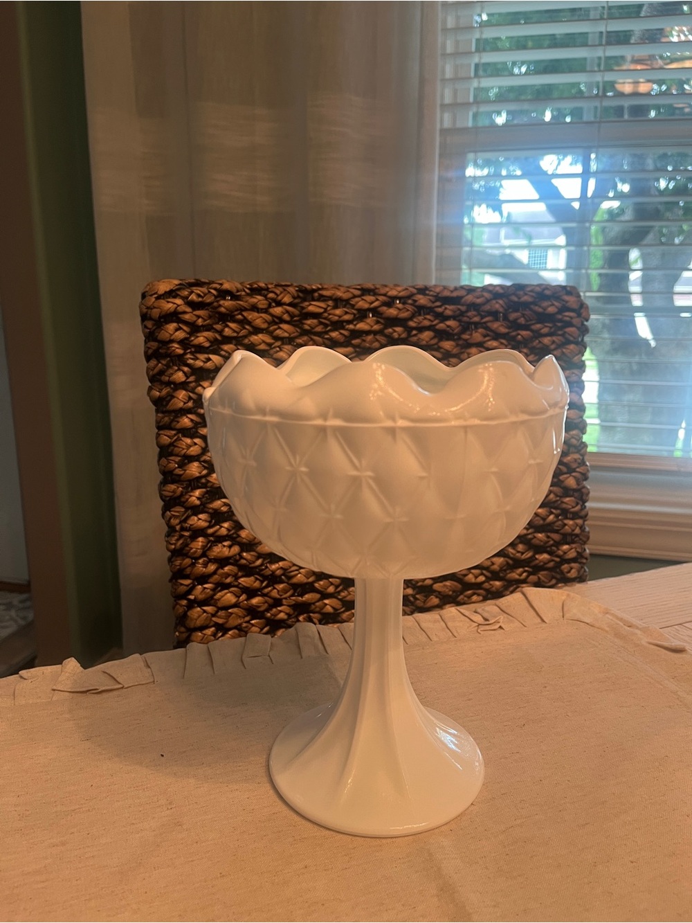 Vintage Indiana Glass White Milk Glass Compote Pedestal Bowl